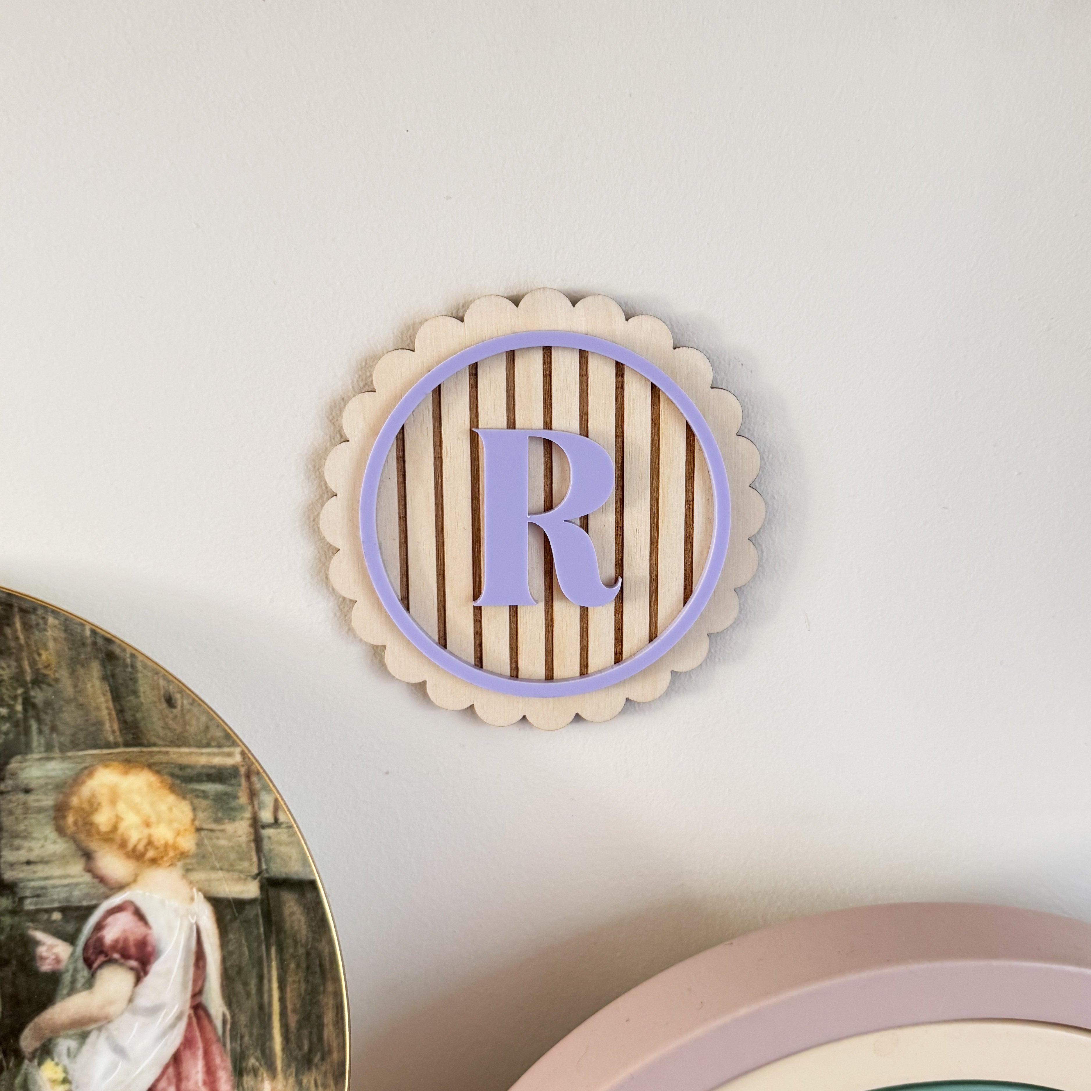 Monogram initial wall art decal - personalised round