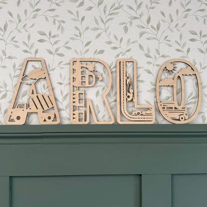 Vehicle themed letters, wooden name sign