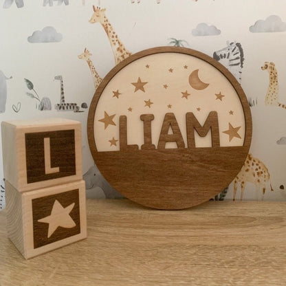 Moon and Stars Wooden Name Plaque