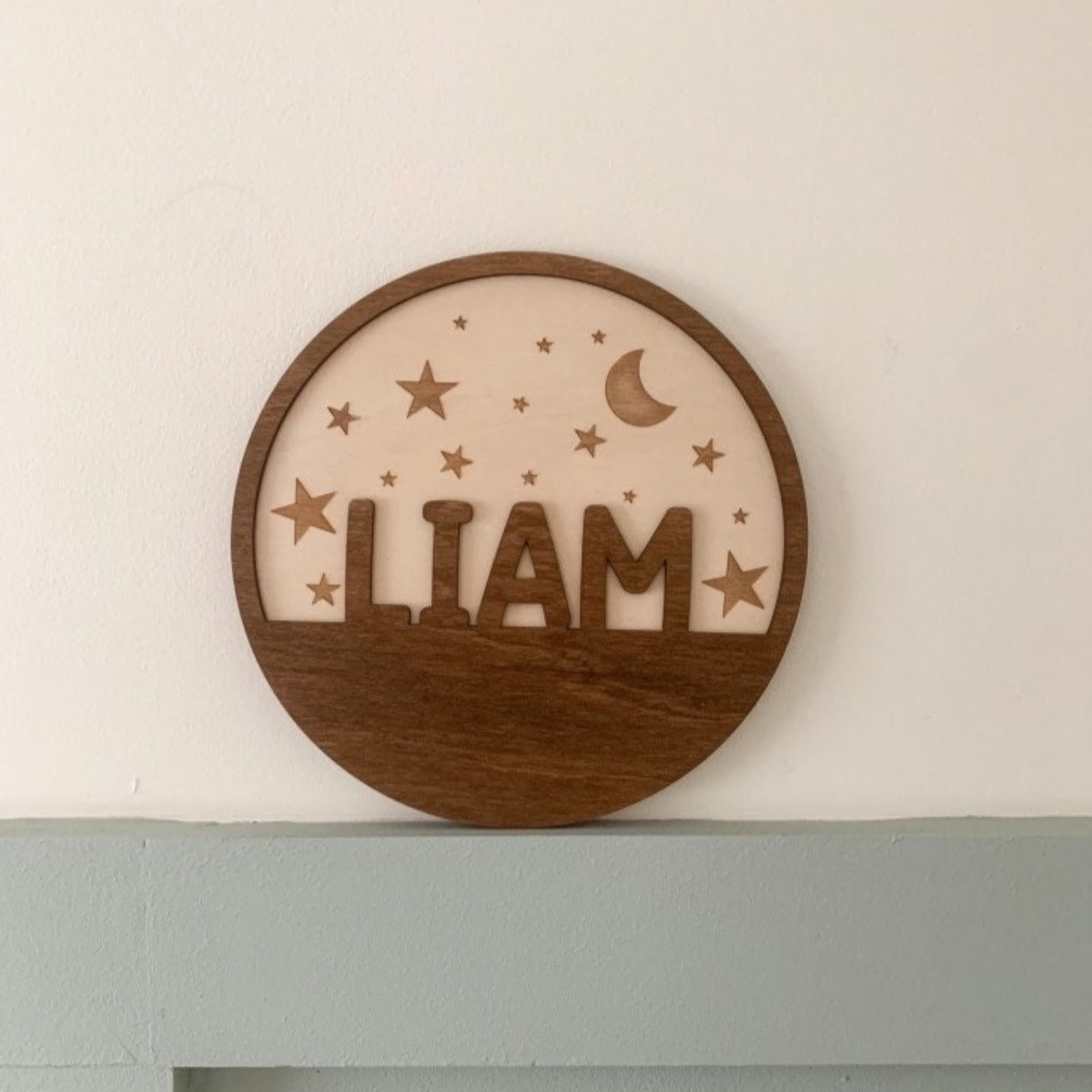 Moon and Stars Wooden Name Plaque | Cosy Little Nest