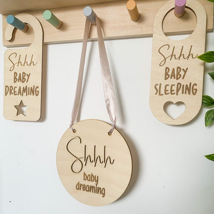 Shhhhh Baby Dreaming Door Hanger Sign | Cosy Little Nest