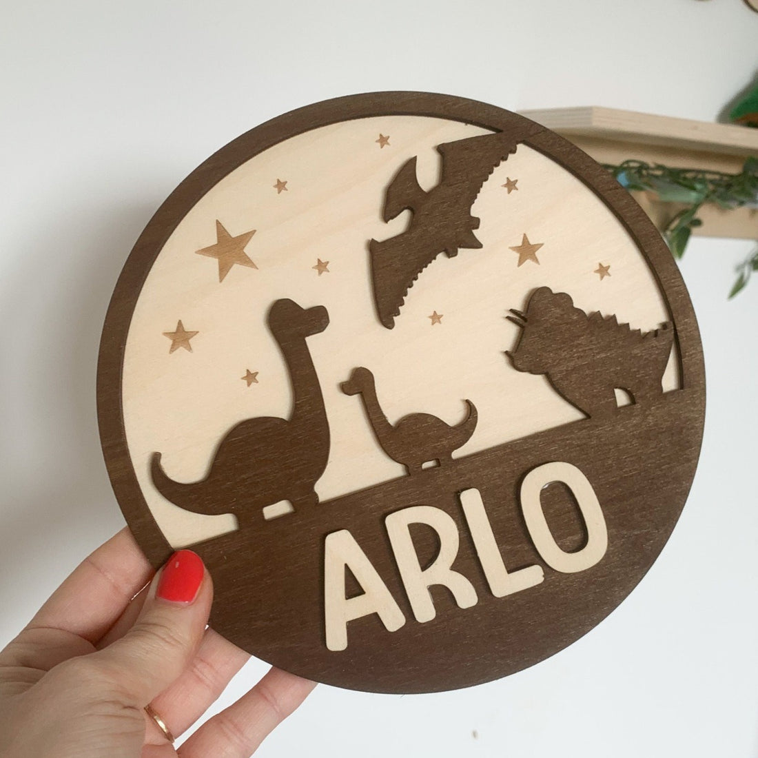 Dinosaur Layered Wooden Name Plaque | Cosy Little Nest