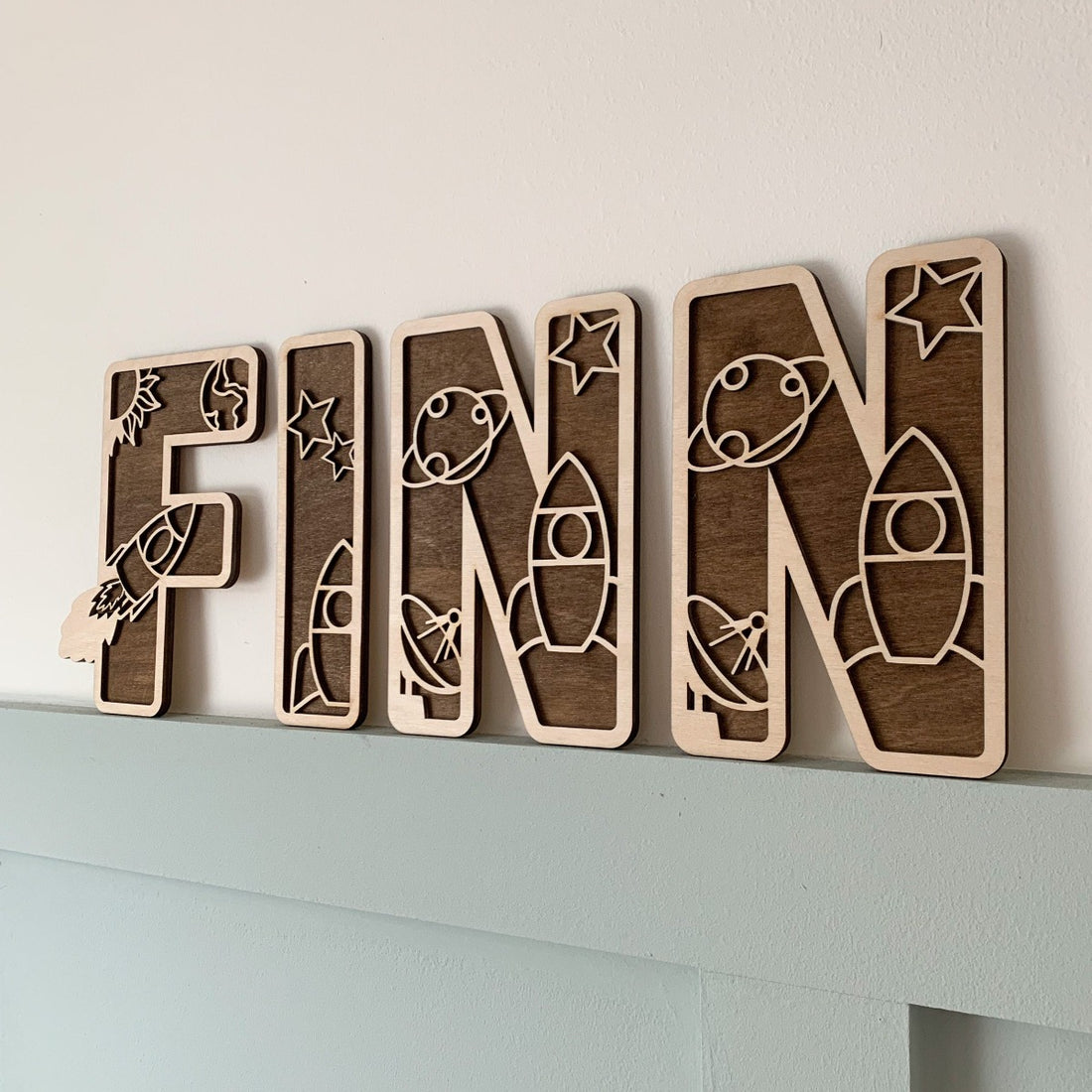 Space Layered Wooden Name Sign | Cosy Little Nest