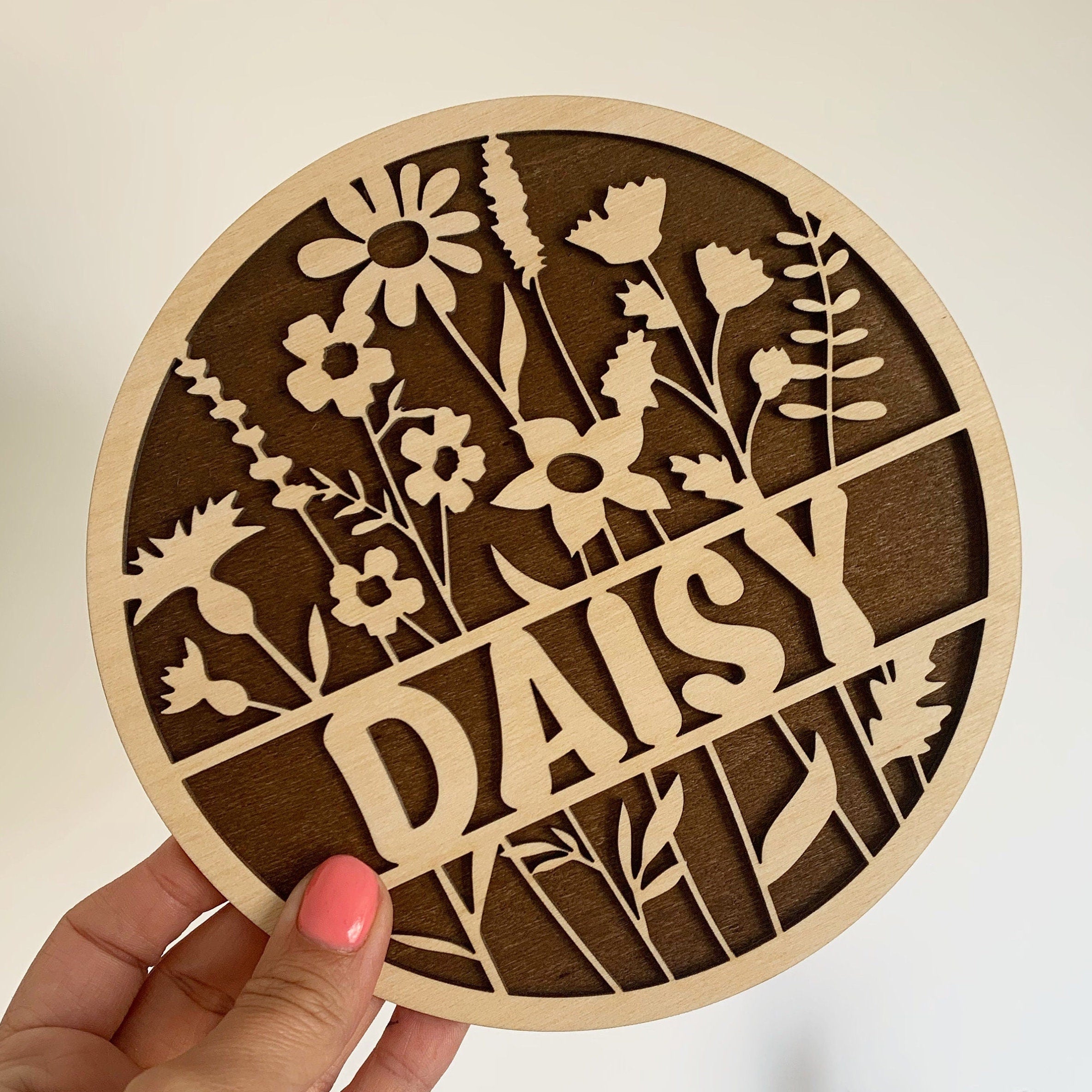 Floral Layered Wooden Name Plaque