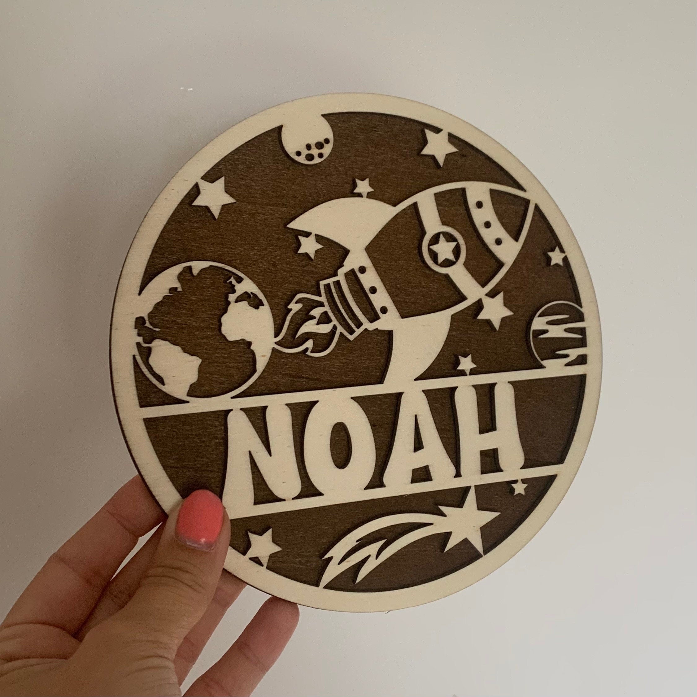 Rocket Layered Wooden Name Plaque