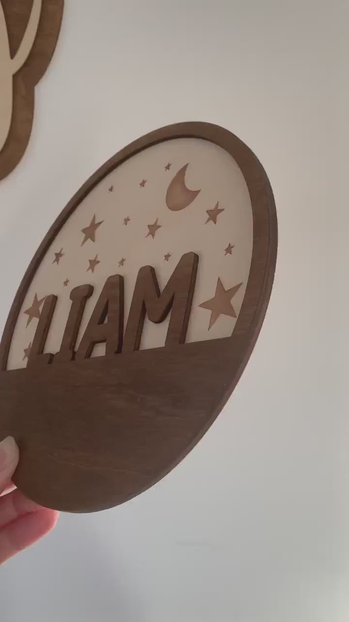 Moon and Stars Wooden Name Plaque